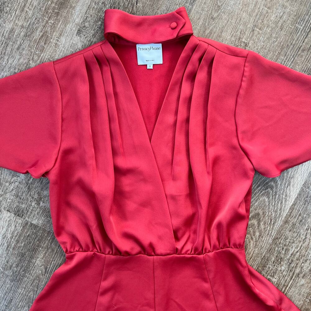 Revolve Privacy Please Satin Romper Red Neckline Closure - Picture 3 of 8